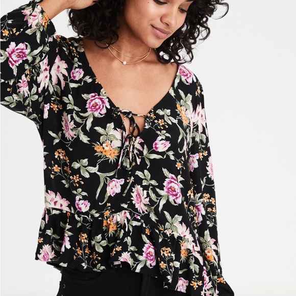 American Eagle Outfitters Tops - NWY American Eagle tie front long sleeve blouse